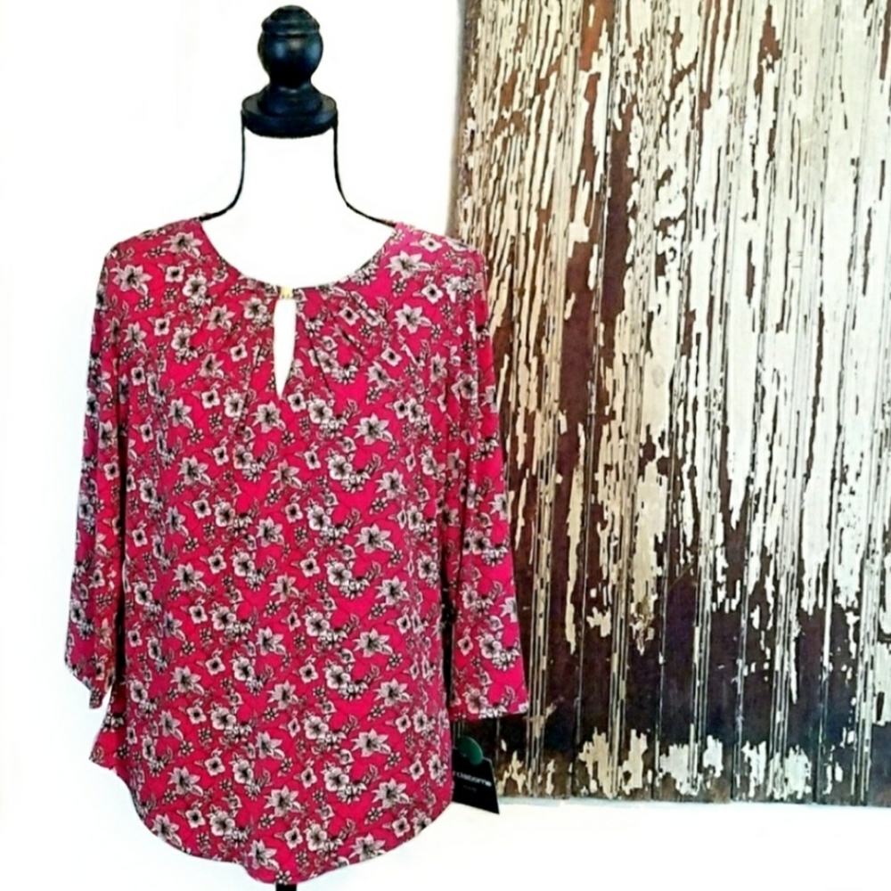 Liz Claiborne Peasant Blouse Red Floral Size MP